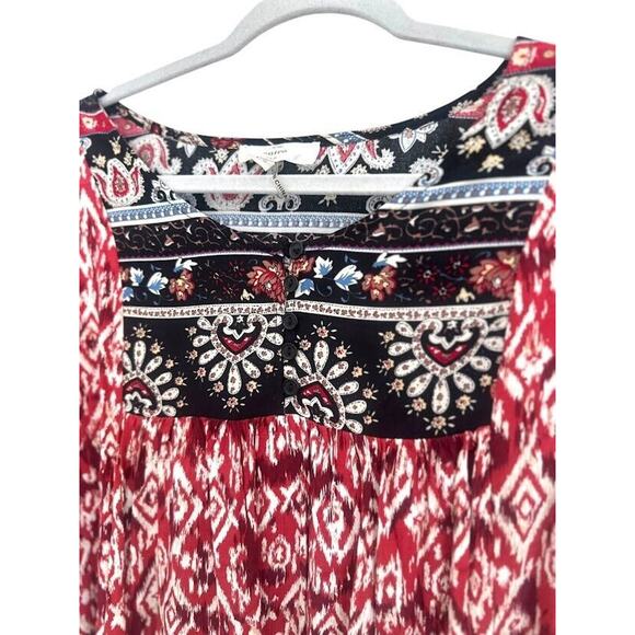 Entro Flowy Shift Mini Dress Size Small Red Geometric Hippie Boho Artsy Retro - Picture 2 of 7